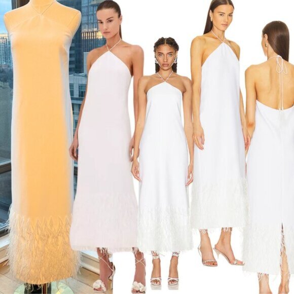 🆕 ALEXIS 🧿 NWOT Izzie Feather Trimmed Maxi Dress, White, Sz M - Picture 1 of 16
